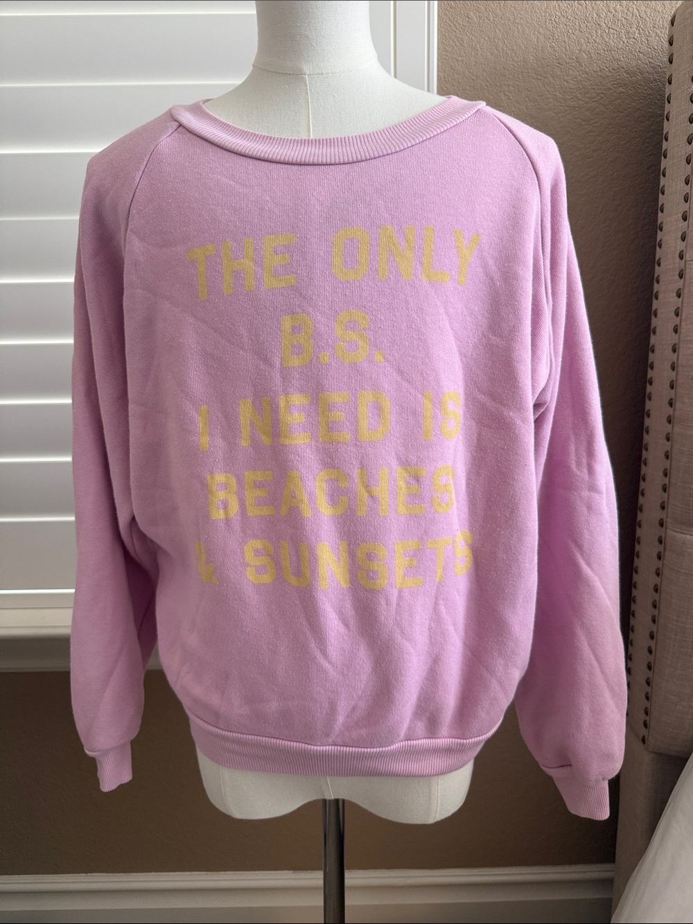 Wildfox Lavender Graphic Crewneck with Yellow Slogan